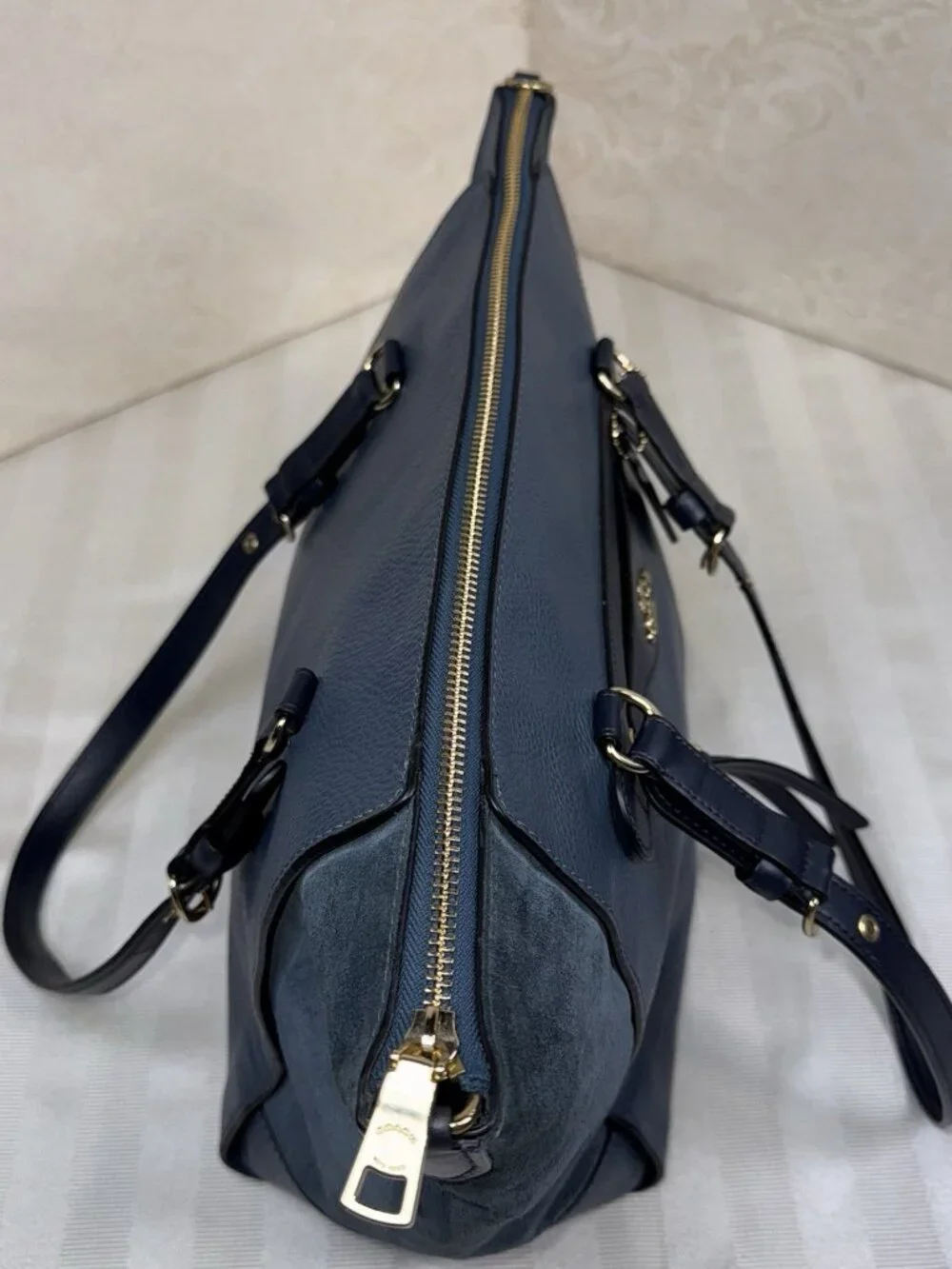 COACH Kleo Carryall C5689 Denim Blue Leather Suede Large Bag *NO Shoulder Strap - Picture 10 of 16